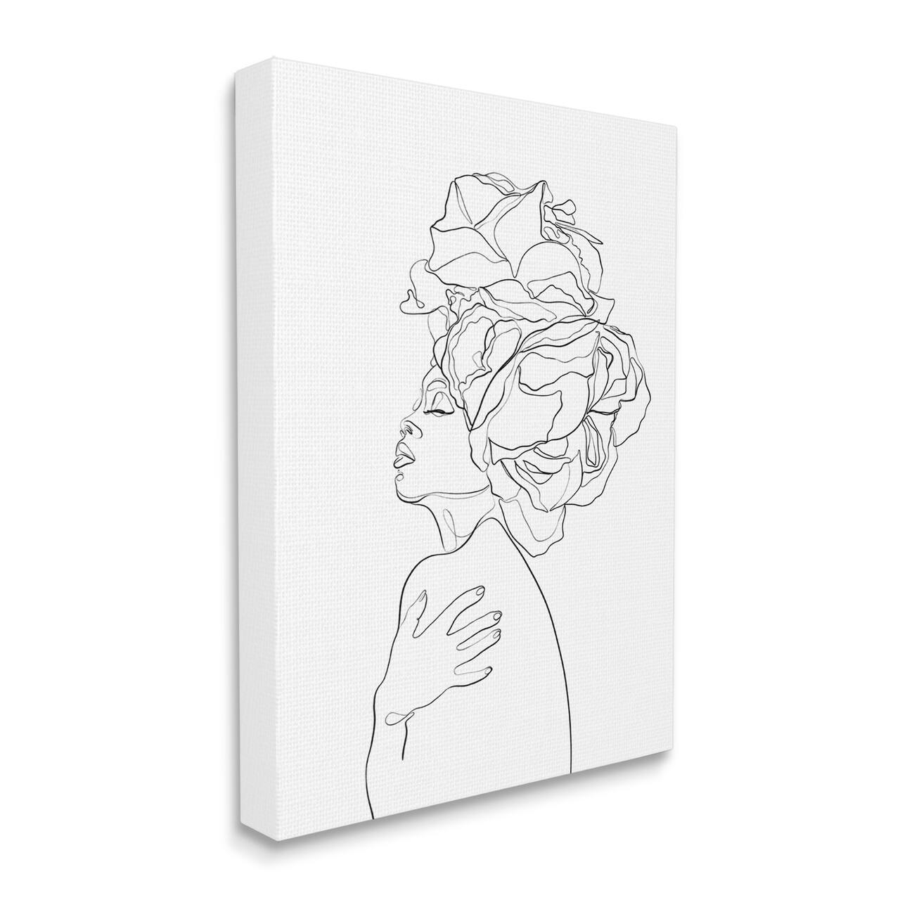 Stupell Industries Woman Slouching with Headwrap Minimalism Linework Canvas Wall Art